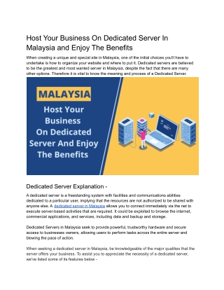 Host Your Business On Dedicated Server In Malaysia and Enjoy The Benefits