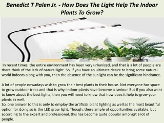 Benedict T Palen Jr. - How Does The Light Help The Indoor Plants To Grow?