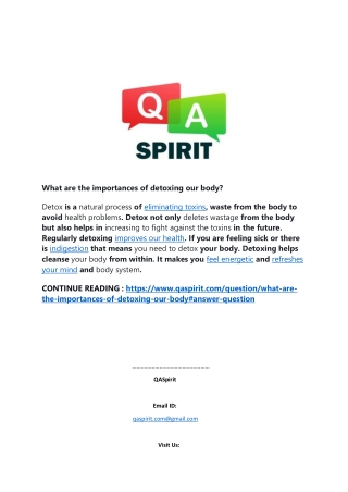 What are the importances of detoxing our body?