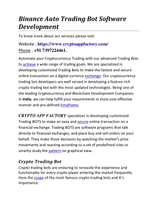 Binance Auto Trading Bot Software Development