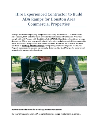 Hire Experienced Contractor to Build ADA Ramps for Houston Area Commercial Properties