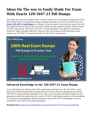 Important Preparation Via the Assistance Of 1Z0-1047-21 Dumps Pdf