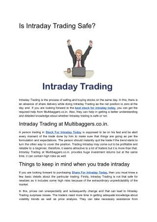 Is Intraday Trading Safe