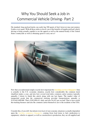 Why You Should Seek a Job in Commercial Vehicle Driving - Part 2