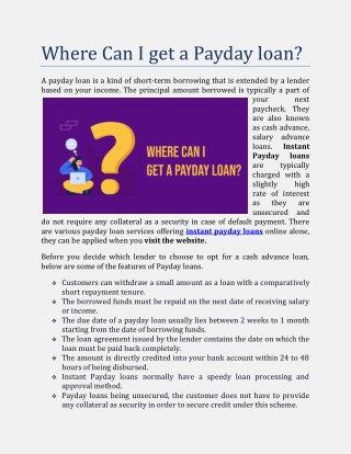 Where Can I get a Payday loan
