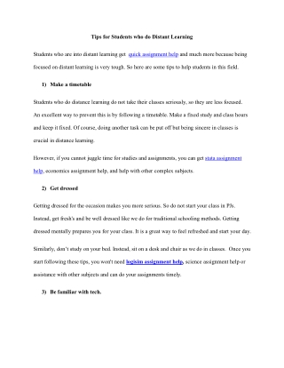 Tips for Students who do Distant Learning