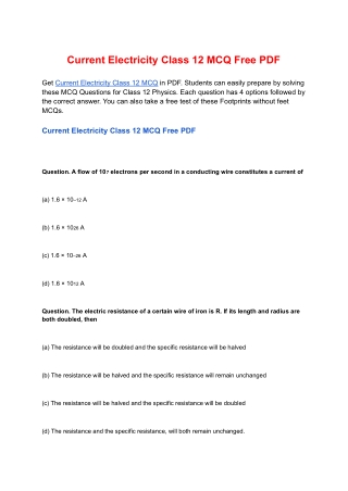 Current Electricity Class 12 MCQ Free PDF