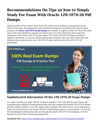 Valuable Preparing Via the Assist Of 1Z0-1070-20 Dumps Pdf