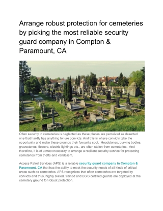 Arrange robust protection for cemeteries by picking the most reliable security guard company in Compton & Paramount, CA