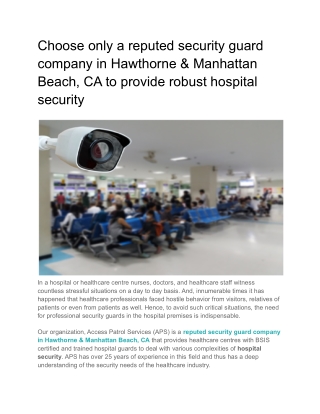 Choose only a reputed security guard company in Hawthorne & Manhattan Beach, CA to provide robust hospital security (2)