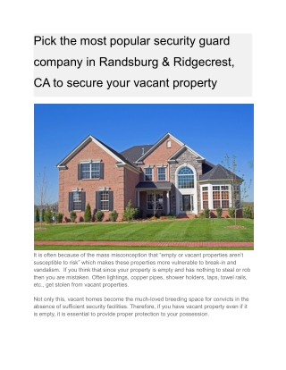 Pick the most popular security guard company in Randsburg & Ridgecrest, CA to secure your vacant property (1)