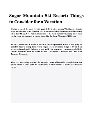 Sugar Mountain Ski Resort: Things to Consider for a Vacation