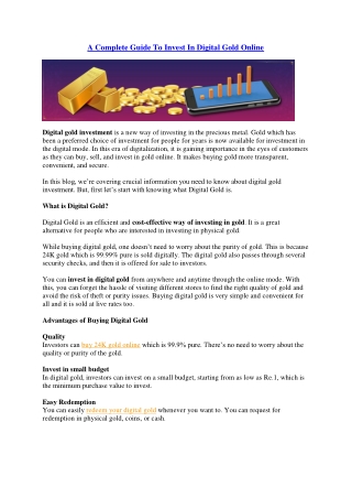 A Complete Guide To Invest In Digital Gold Online