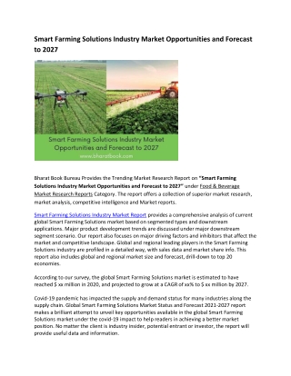Global Smart Farming Solutions Industry Market Research Report 2021-2027