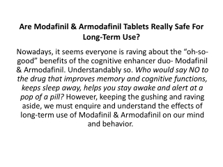 Are Modafinil & Armodafinil Tablets Really Safe For