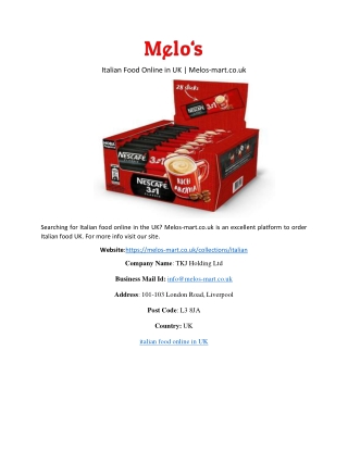 Italian Food Online in UK