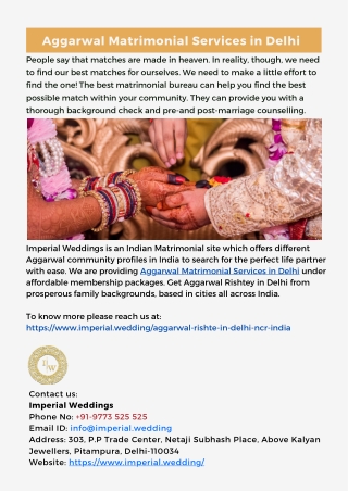 Aggarwal Matrimonial Services in Delhi