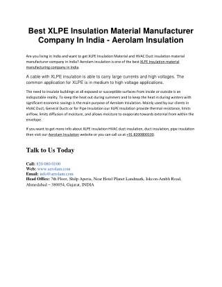 Best XLPE Insulation Material Manufacturer Company In India - Aerolam Insulation