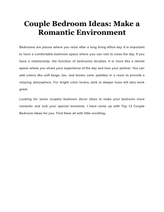 Couple Bedroom Ideas: Make a Romantic Environment