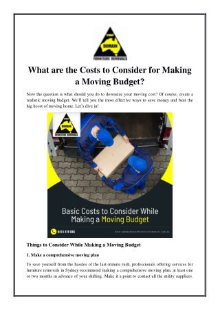 What are the Costs to Consider for Making a Moving Budget?