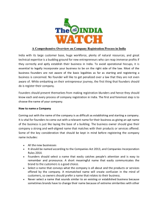 A Comprehensive Overview on Company Registration Process in India
