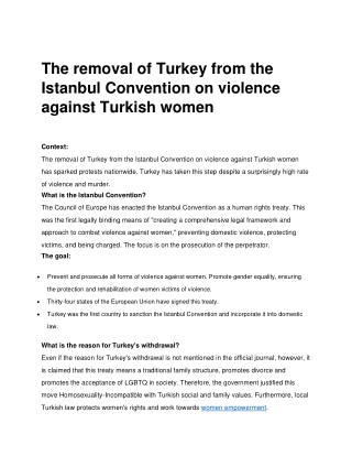 The removal of Turkey from the Istanbul Convention on violence against Turkish women