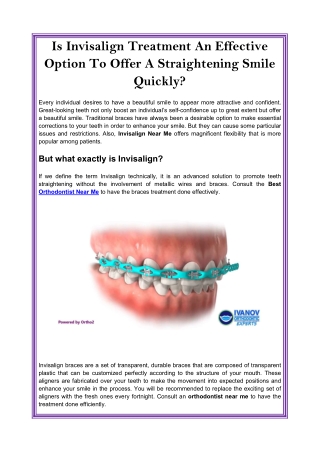 Is Invisalign Treatment An Effective Option To Offer A Straightening Smile Quickly