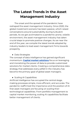 The Latest Trends in the Asset Management Industry