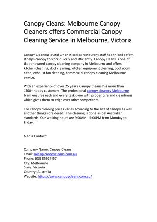 Canopy Cleans Melbourne Canopy Cleaners offers Commercial Canopy Cleaning Service in Melbourne, Victoria