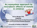 An ecosystem approach to neurotoxic effects of metals in children