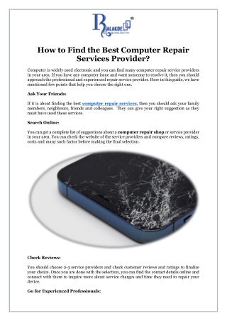 How to Find the Best Computer Repair Services Provider