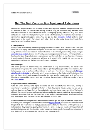 Get The Best Construction Equipment Extensions