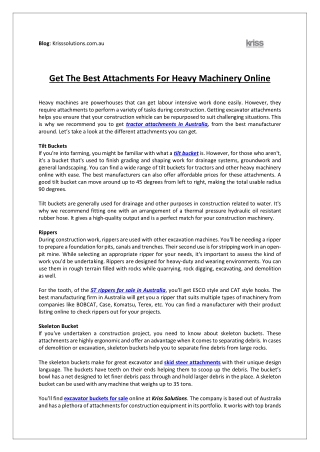 Get The Best Attachments For Heavy Machinery Online