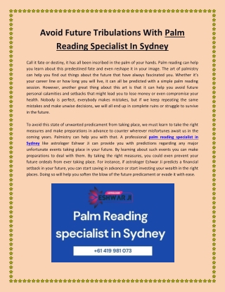 Avoid Future Tribulations With Palm Reading Specialist In Sydney