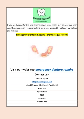 Emergency Denture Repairs | Denturesquare.com