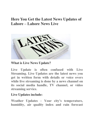 Here You Get the Latest News Updates of Lahore – Lahore News Live