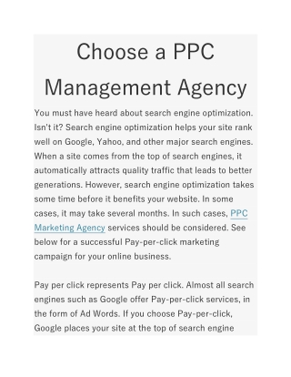 Choose a PPC Management Agency