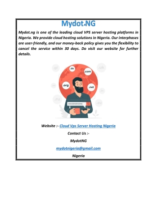 Cloud VPS Server Hosting Nigeria  Mydot.ng
