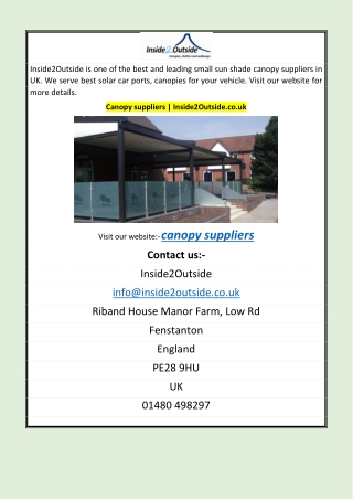 Canopy suppliers | Inside2Outside.co.uk