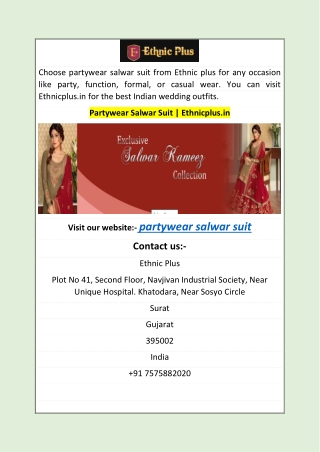 Partywear Salwar Suit | Ethnicplus.in