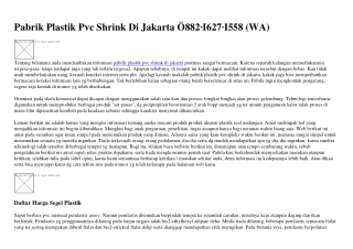 Pabrik Plastik Pvc Shrink Di Jakarta Ô882·1627·1558 {WhatsApp}