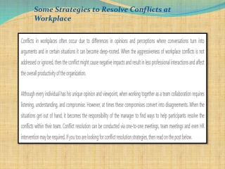 Some Strategies to Resolve Conflicts at Workplace