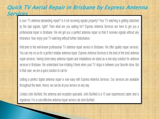 Quick TV Aerial Repair in Brisbane by Express Antenna Services