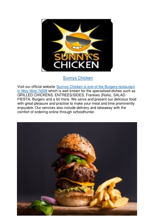 Sunnys Chicken Restaurant Menu Woy Woy,NSW - 5% off