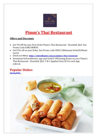 5% Off - Pimm's Thai Restaurant Boondall Menu, QLD