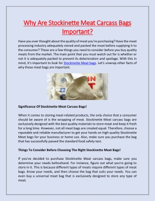 Why Are Stockinette Meat Carcass Bags Important?