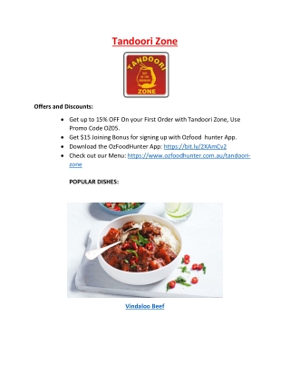 15% off - Tandoori Zone Menu - Indian Restaurant Mascot, NSW