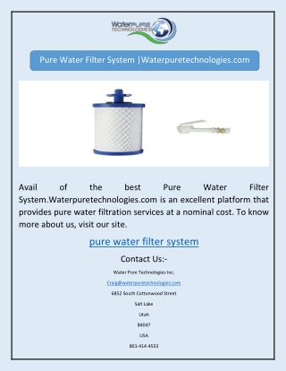 Pure Water Filter System |Waterpuretechnologies.com