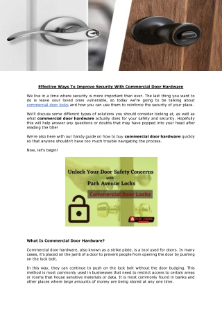 Effective Ways To Improve Security With Commercial Door Hardware