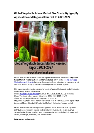 Global Vegetable Juices Market Research Report 2021-2027